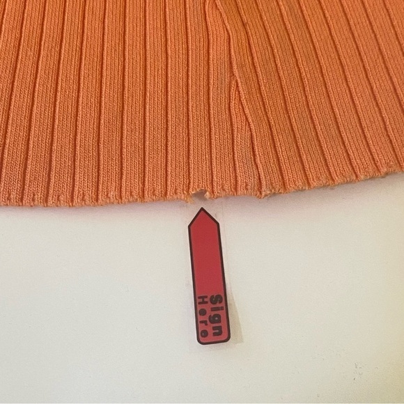 Anthropologie Current Air New Size XL Orange Ribbed Knit Front Cutout Midi Dress - Picture 14 of 15
